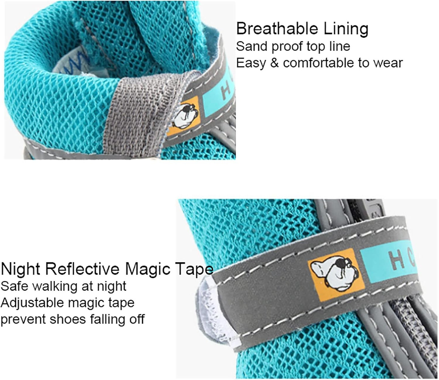 Pet Dog Shoes Mountain Wearable PVC Soles Dog Boots with Non-Slip Rubber Soles Reflective Straps for Walking Running