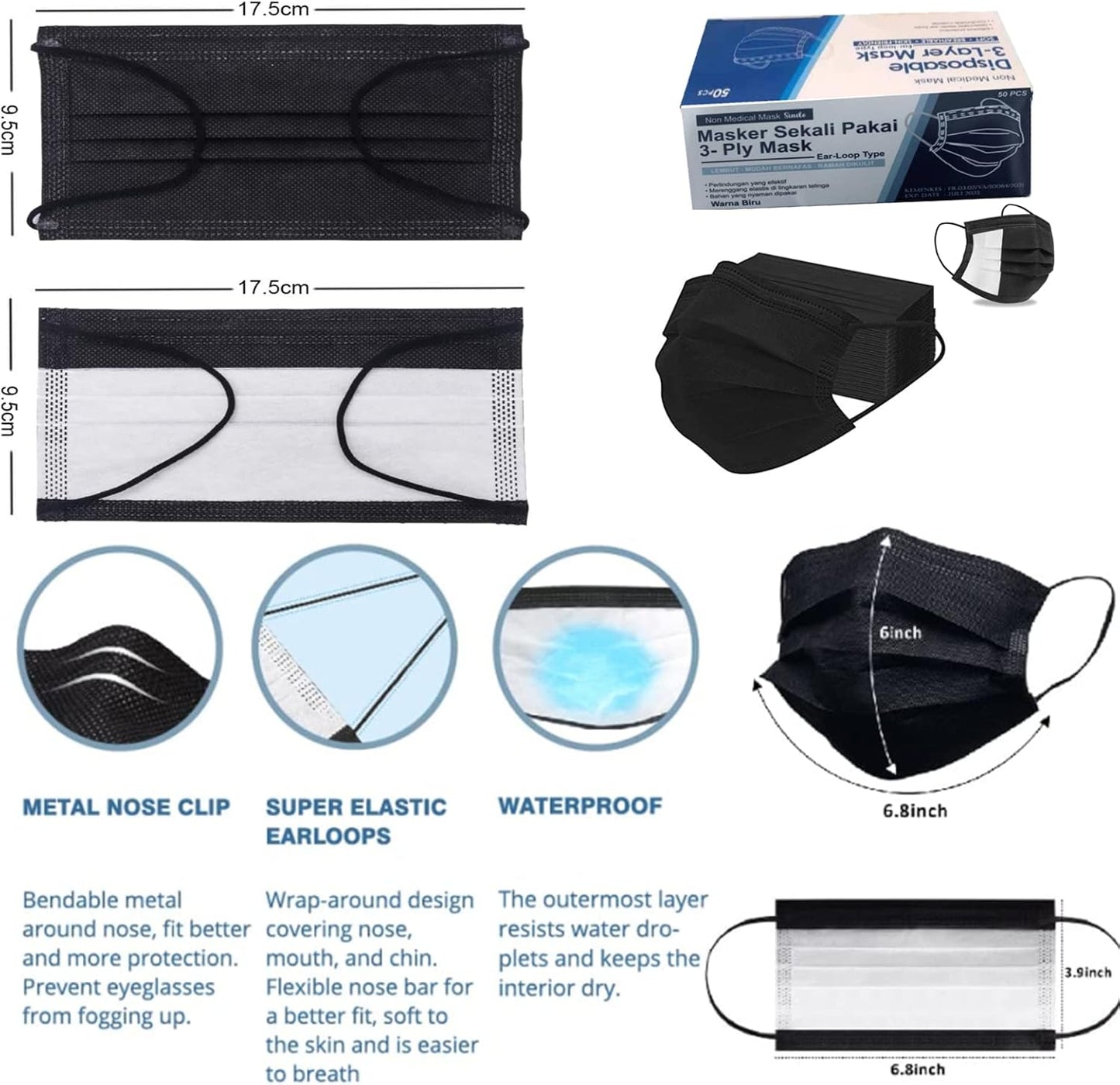 Disposable Face Mask,50 Pack Face Mask 3 Ply Filter Protection, Disposable Face Mask, 50 Disposable Protective Mask