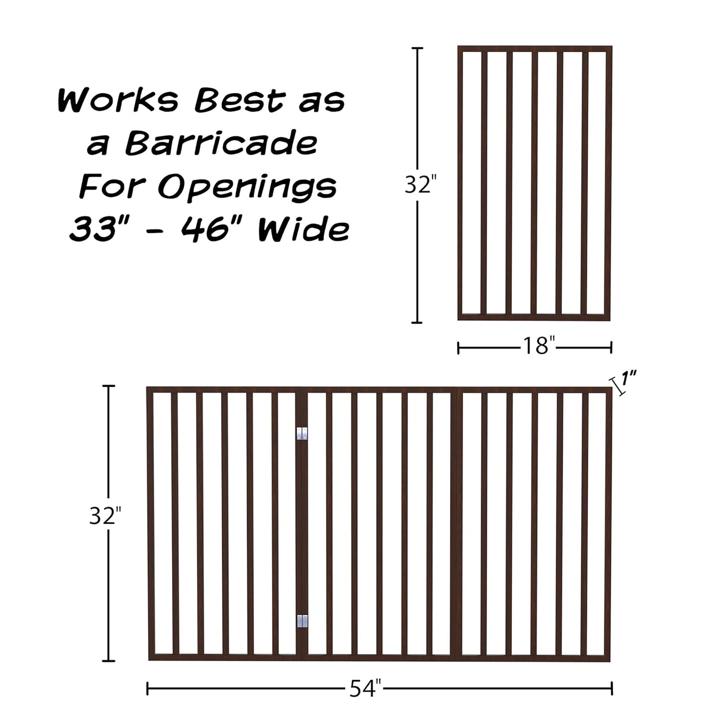 Indoor Pet Gate - 3-Panel Folding Dog Gate for Stairs or Doorways - 54x32-Inch Tall Freestanding Pet Fence for Cats and Dogs by PETMAKER (Brown)