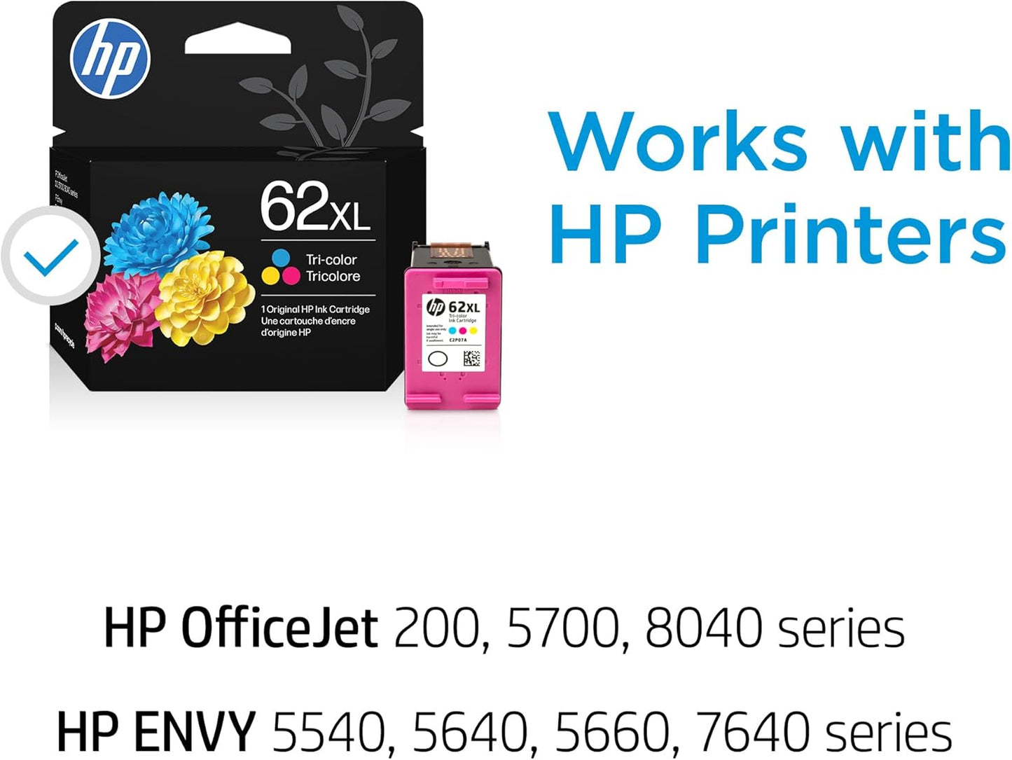 HP 62XL Tri-Color High-Yield Ink | Works with Envy 5540, 5640, 5660, 7640, OfficeJet 5740, 8040, OfficeJet Mobile 200, 250 | Instant Ink Eligible | C2P07AN | Packaging May Vary
