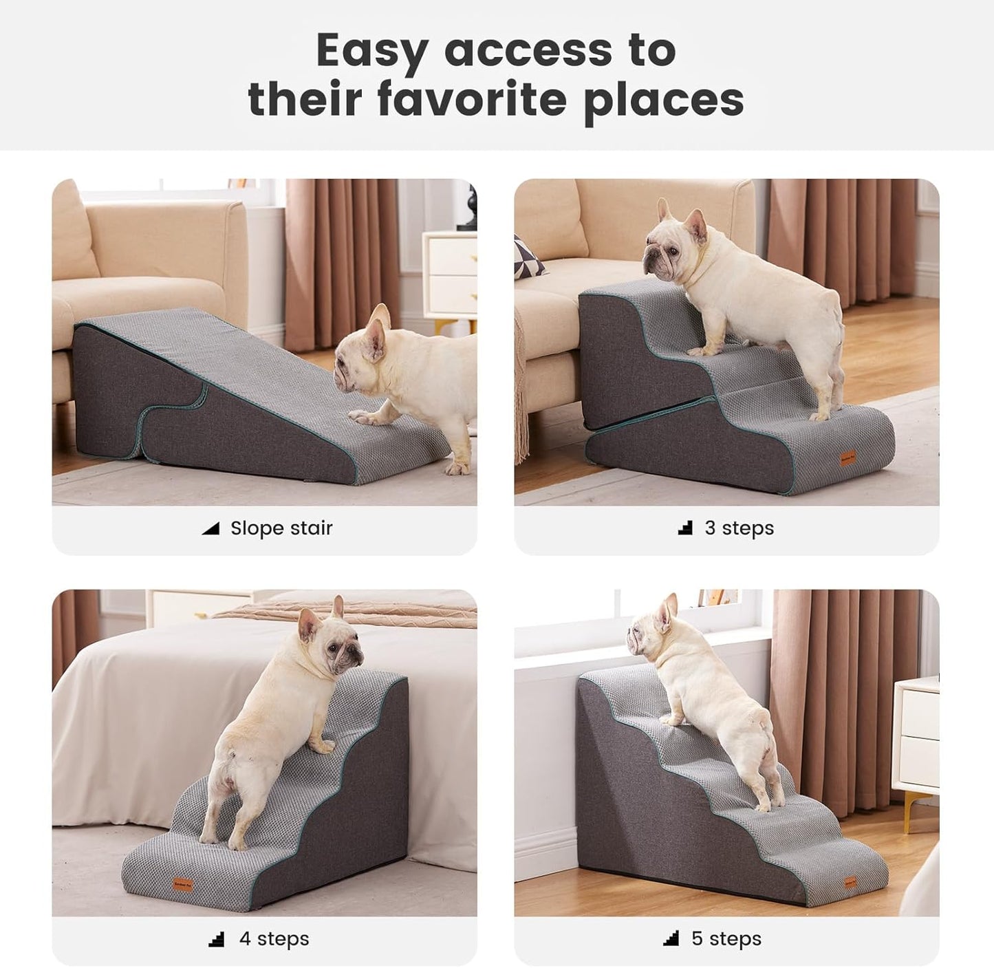 Gardner Pet 4-Step Dog Stairs for Small Dogs 18.5" H, Curved 4-Step Pet Stairs, Dog Steps for High Bed (18-20 in), Couch with Durable Non-Slip Waterproof Fabric Cover and CertiPUR-US Certified Foam