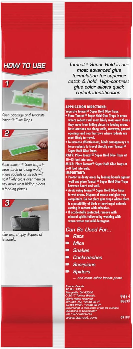 Tomcat Super Hold Glue Traps Rat Size for Rats, Mice, Snakes, Cockroaches, Spiders, and Scorpions, Ready-To-Use, 2 Traps