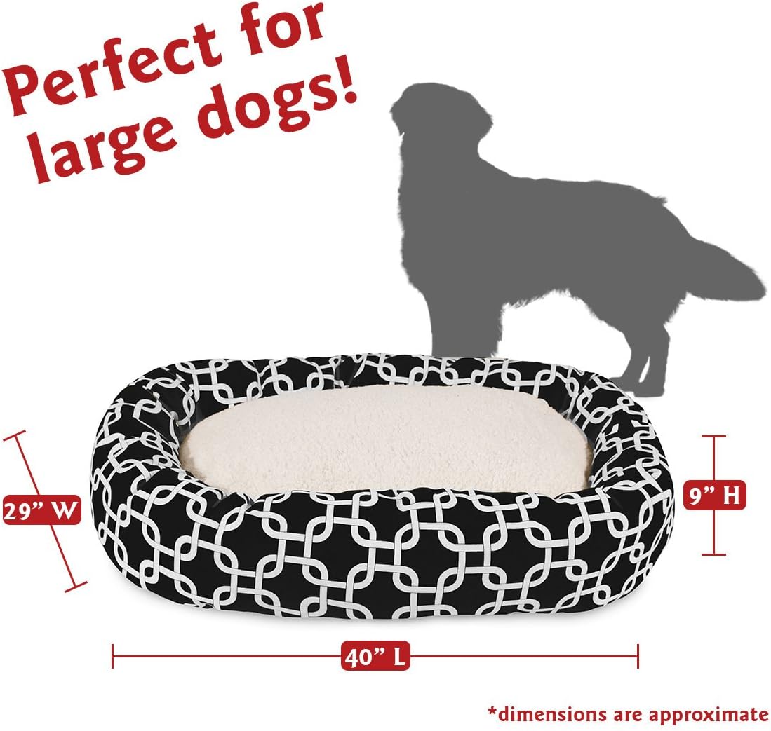 Majestic Pet 101.6cm(40인치) 링크 셰르파 진정 강아지 침대 세탁 가능 - 머리 지지를 위한 척추가 있는 아늑하고 부드러운 원형 강아지 침대 - 푹신한 도넛 강아지 침대 101.6x73.7x22.9cm(40x29x9인치) - 원형 반려동물 침대 라지
