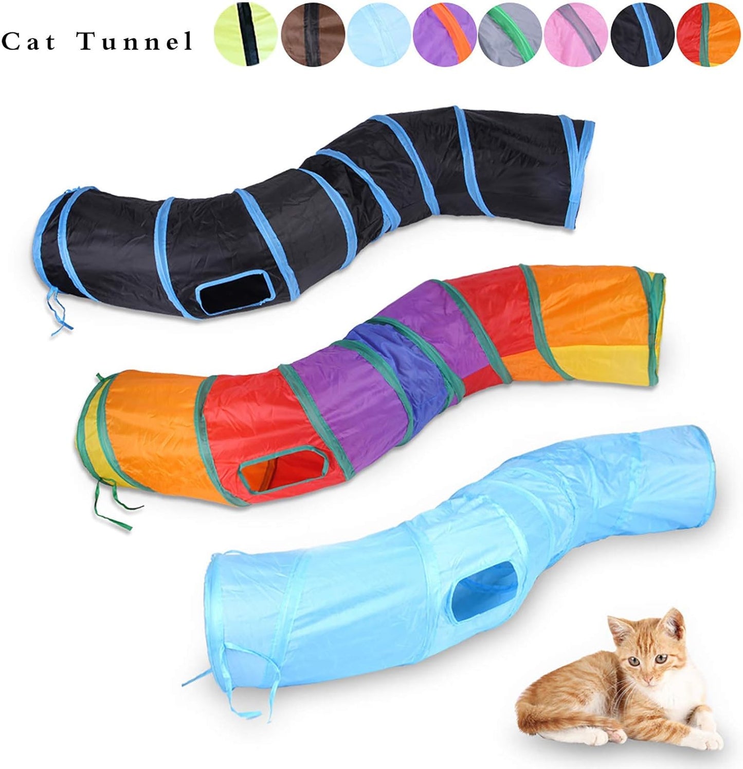 Cat Tunnel for Indoor Cats Interactive, Rabbit Tunnel Toys, Pet Toys Play Tunnels for Cats Kittens Rabbits Puppies Crinkle Pop Up Rainbow 47" Shape S