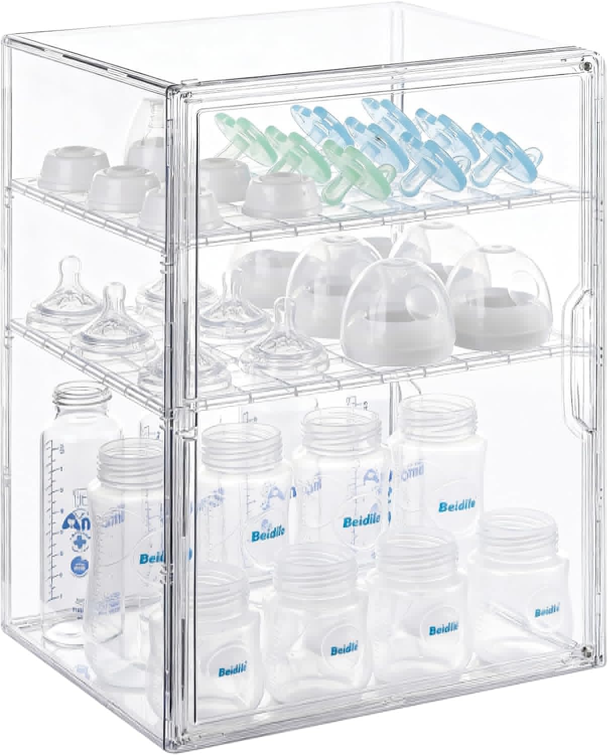 Baby Bottle Organizer – 3-Tier Bottle Storage Organizer Baby for Bottles, Nipples, Pump Parts, Food Jars – Clear Nursery Cabinet for Countertop and Kitchen