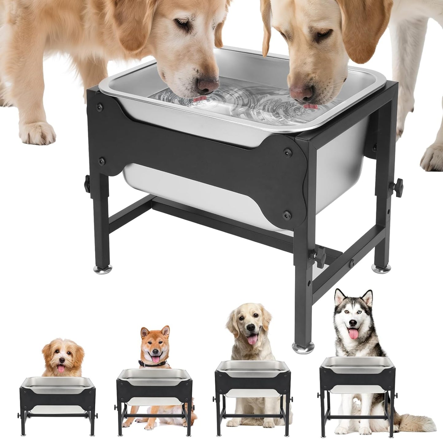 YUEPET 3 Gallon Elevated Dog Water Bowl for Large Extra Large Dogs Stainless Steel Dog Bowl with 4 Heights Adjustable Metal Anti-Slip Stand Pet Food Bowl for Joint Pressure Relief Indoor Outdoor Use