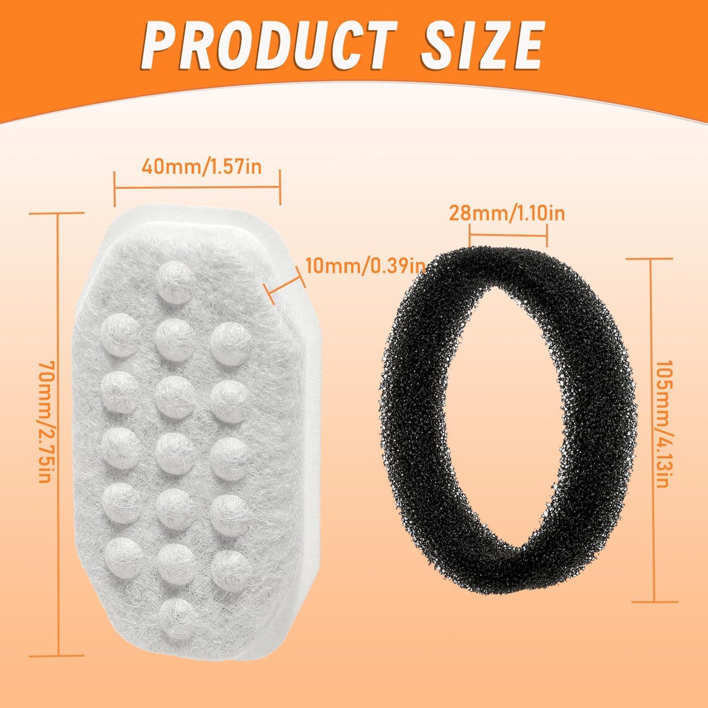 12 Pack 3.2L/108oz Cat Water Fountain Filters Replacement and 12 Pack Pre-Filter Sponges for Stainless Steel Automatic Pet Fountain Dog Water Fountain