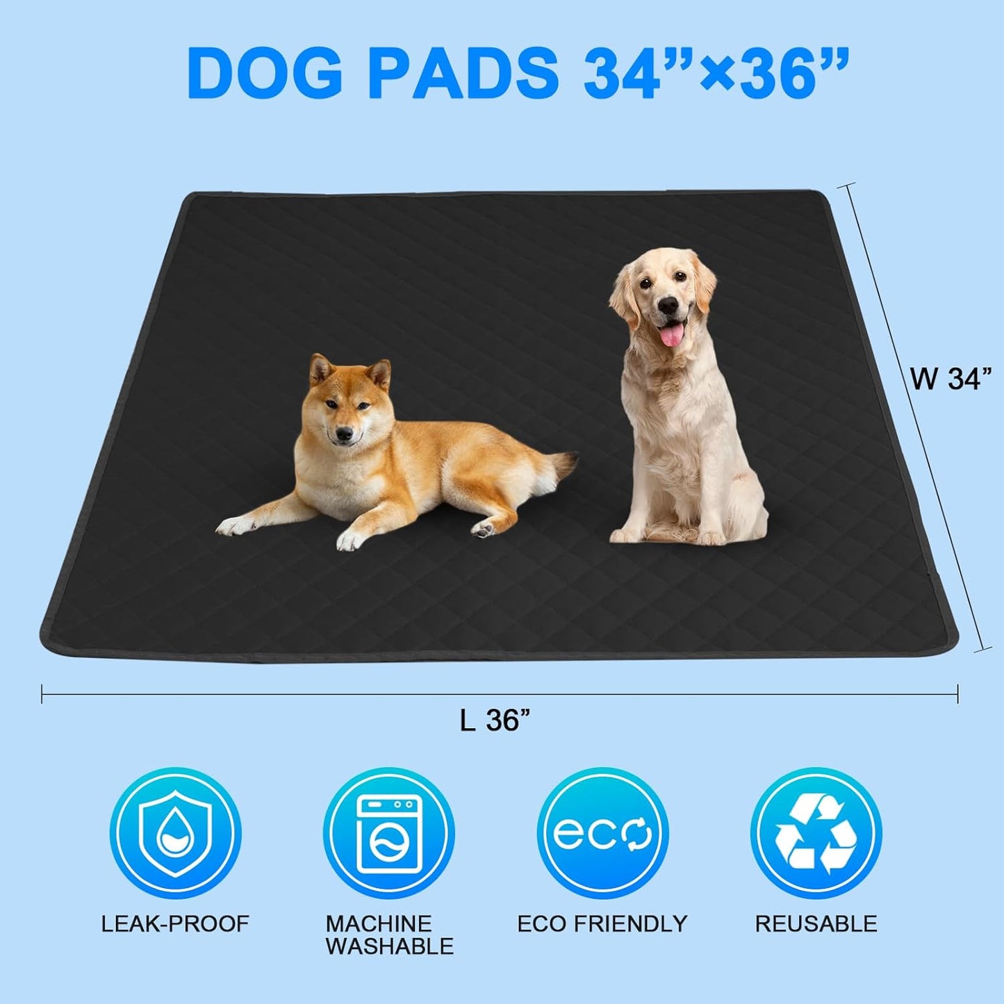 Washable Pee Pads for Dogs 34"x36" Reusable Puppy Pad Pet Training Pads, Waterproof Mat Non-Slip, Dog Pee Pad Whelping Pads Dog Mat-Playpen,Crate,Sofo,Car,Potty,Bed