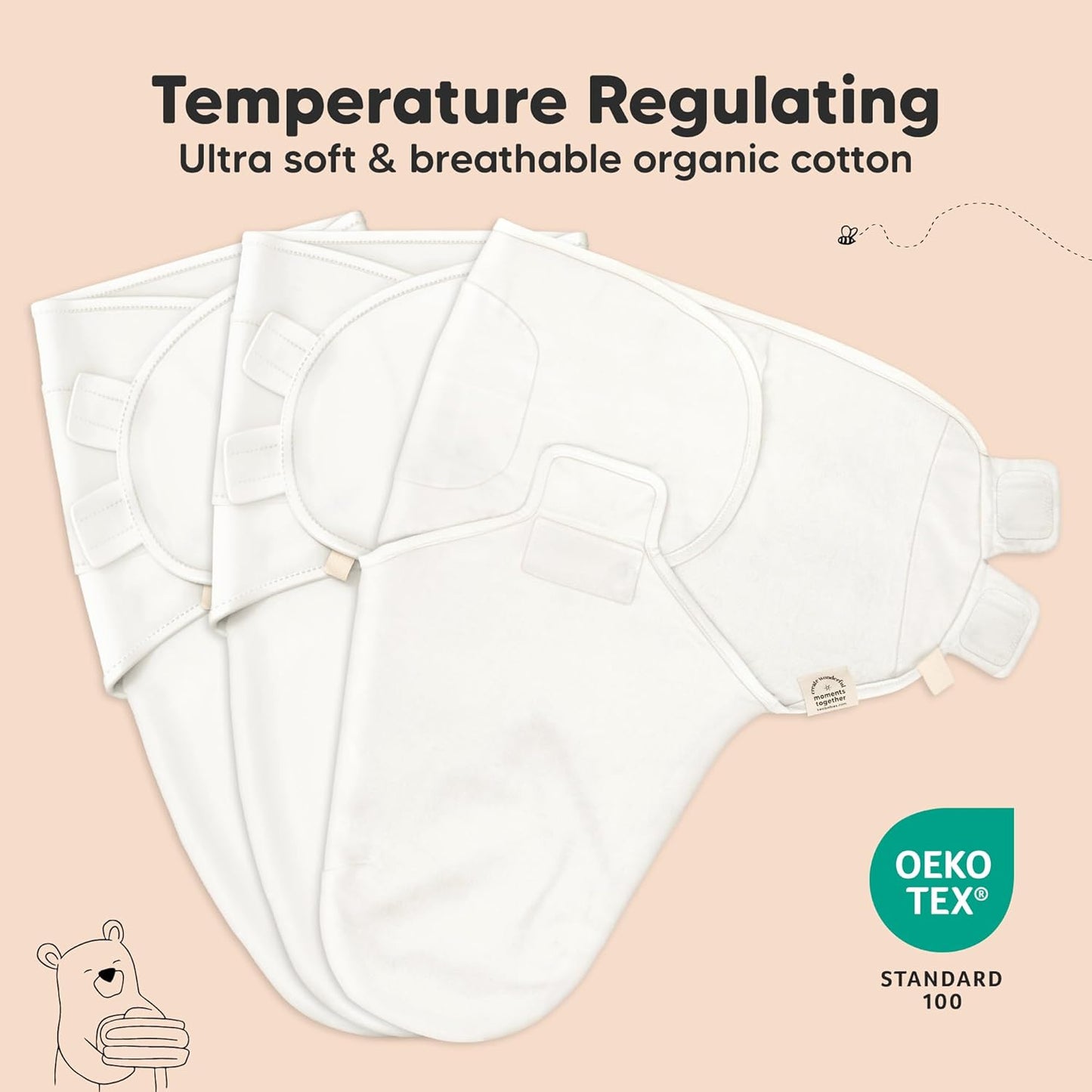 3-Pack Organic Baby Swaddle Sleep Sacks - Swaddles for Newborns, Infant 0-3 Months, Baby Girls, Boys, Soft & Snug Newborn Sleep Sack, Nursery Swaddling Blankets (Ripple, OS)