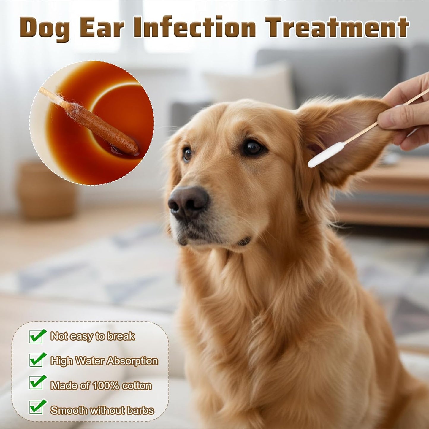 100 Pcs Double Sided Dog Ear Swabs Long Cotton Swabs Tips Cat Dog Ear Cleaner Long Cotton Swab Double Tip Soft Cottons Swab Ears Cleaning for Dogs' Ears Pet Grooming Bathroom Travel Use