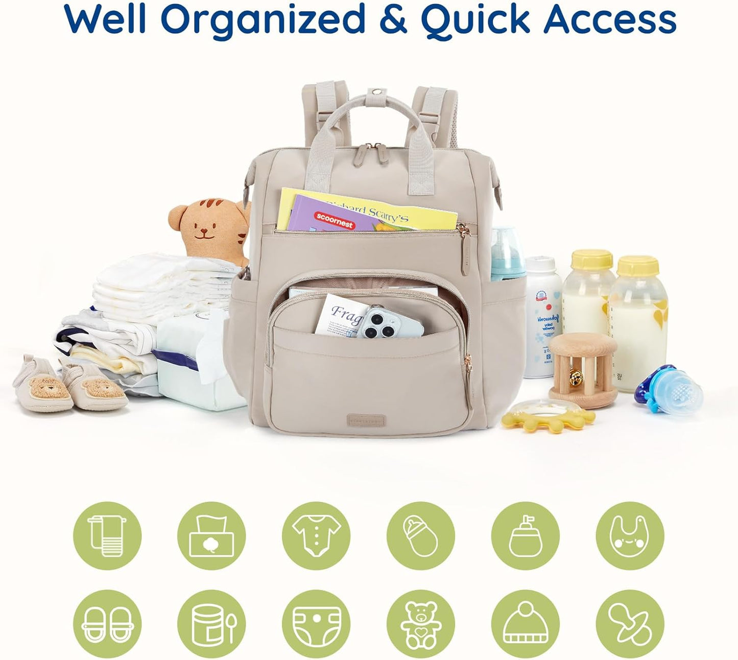 mommore Neoprene Diaper Bag Backpack Small Lightweight Baby Diaper Bags Water Resistant Diaper Backpack for Boys Girls Newborn with Changing Pad, Stroller Straps