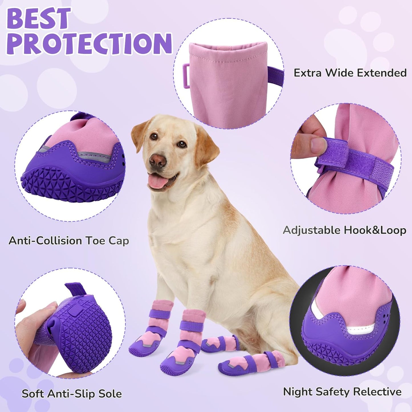 Dog Boots for Large Dogs, Medium Dog Shoes for Winter Snow Days, Waterproof Outdoor Dog Booties Fleece Lined Non- Slip with Reflective Strap for Snowy Hardwood Floor Hiking Walking, Size 7
