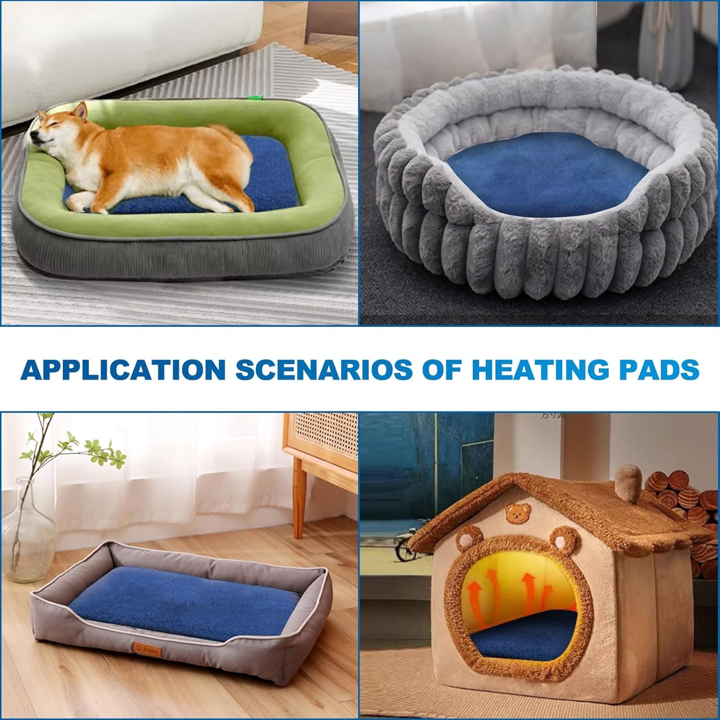 Pet Heating Pad Waterproof for Dogs Cat , 9 gears and time Settings and Metal Protective Tube, Adding Wire Rope Warming ,comes with soft fabric cover.(18.0"Lx 18.0"W x 0.5"Th, Blue Pattern)