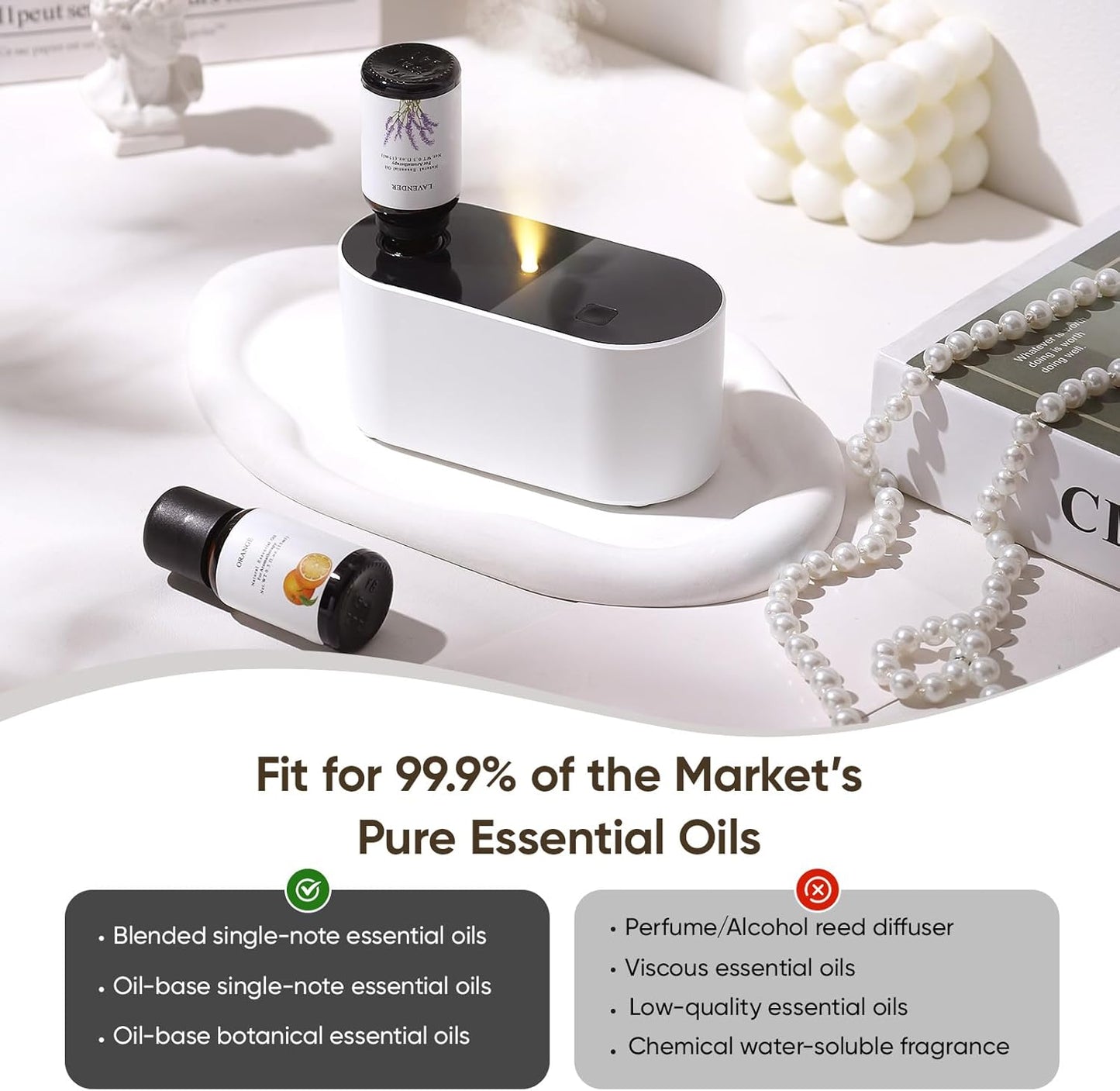 Waterless Diffuser for Essential Oil, Battery Operated Scent Air Aromatherapy Diffuser, Mini Aroma Diffusers with 3 Intermittent Mist Modes, Cycle Start for 400-700 sq.ft Home Office Bedroom.