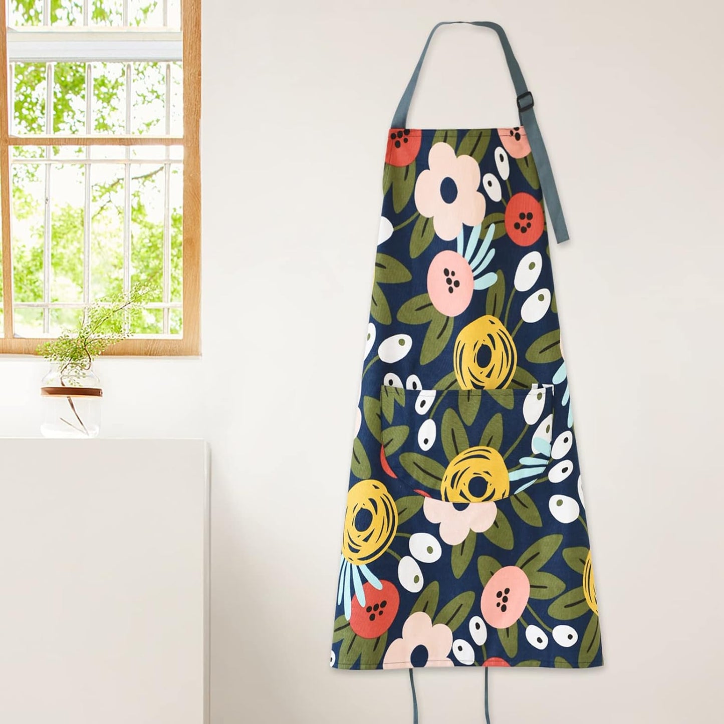 2 Pack Floral Apron for Women with Pockets, Adjustable Cotton Chef Aprons for Kitchen, Cooking, BBQ & Grill