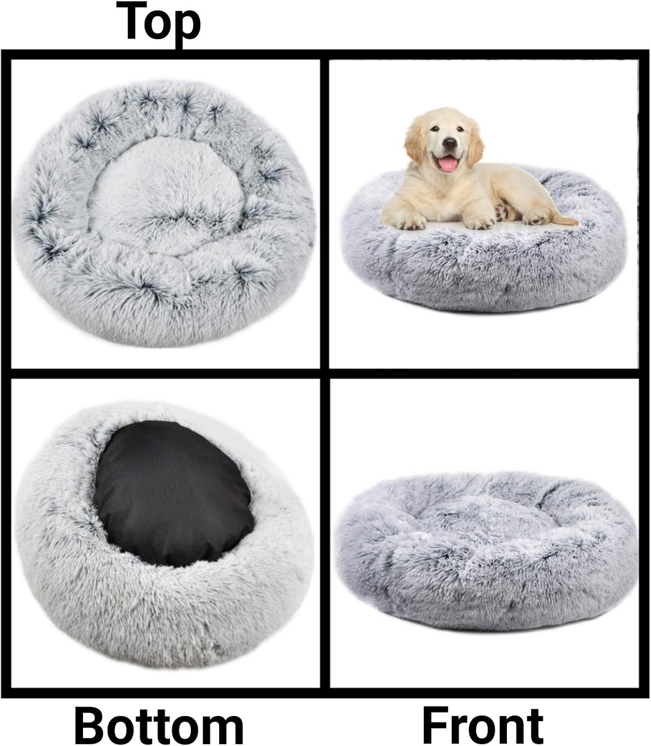 Mr. Peanut's OrthoPlush Two Tone Extra Fluff Faux Fur Donut Pet Bed (Small, Gray)