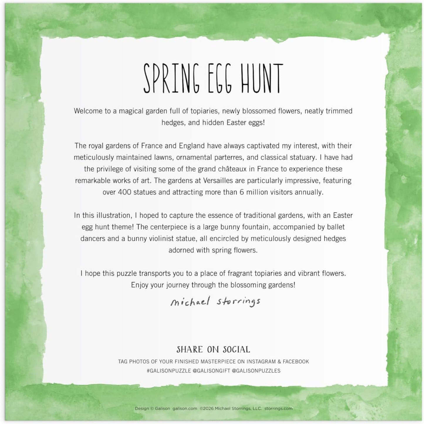 Galison Spring Egg Hunt – 500 Piece Michael Storrings Jigsaw Puzzle Featuring Beautiful Artwork of an Easter Spring Garden Egg Hunt