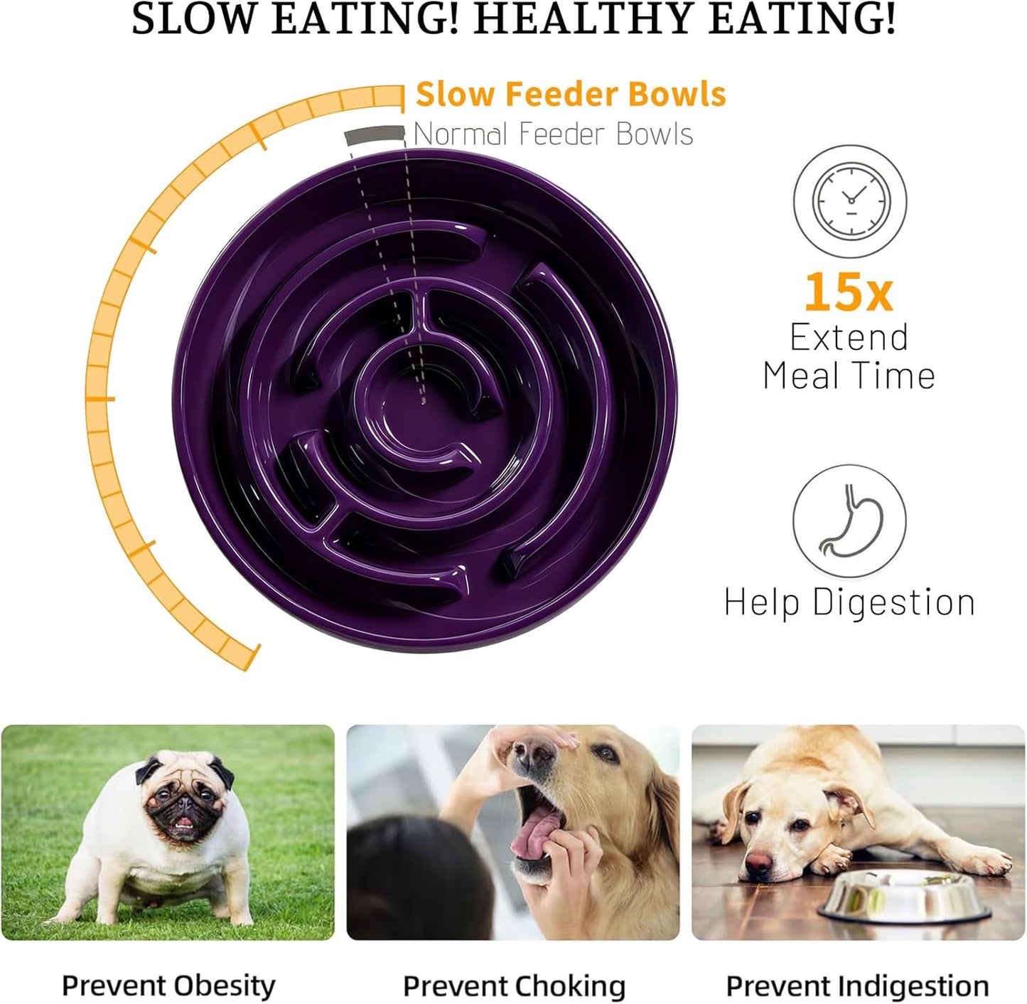 Purple Ceramic Slow Feeder Dog Bowl,1.5 Cups Pet Slow Feeder for Small and Medium Breed,Puzzle Dog Food Dish,Anti-Gulping,Stop Bloat,Preventing Choking