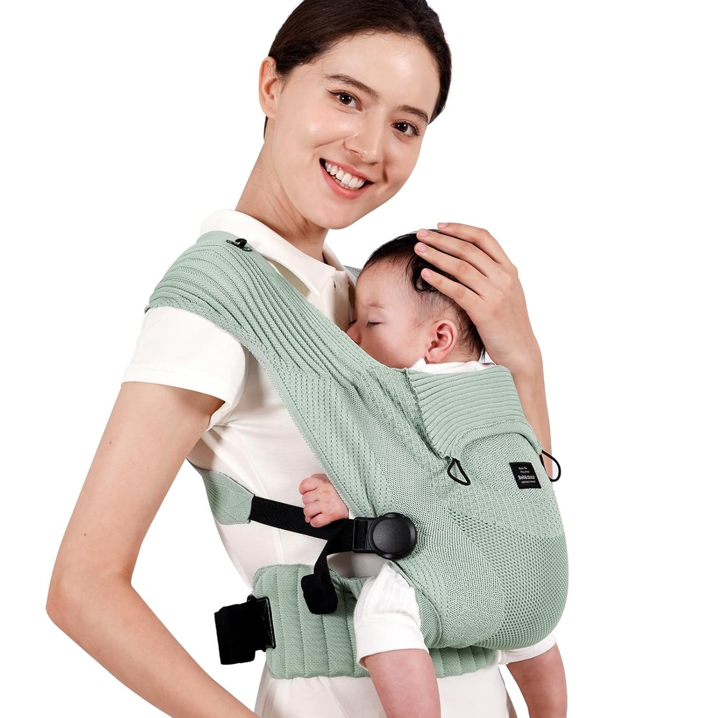 Bebamour Knit Baby Carrier,Cozy and Lightweight Carrier for 4-24 Months,Ergonomic Baby Carrier with Head Hood (Green)