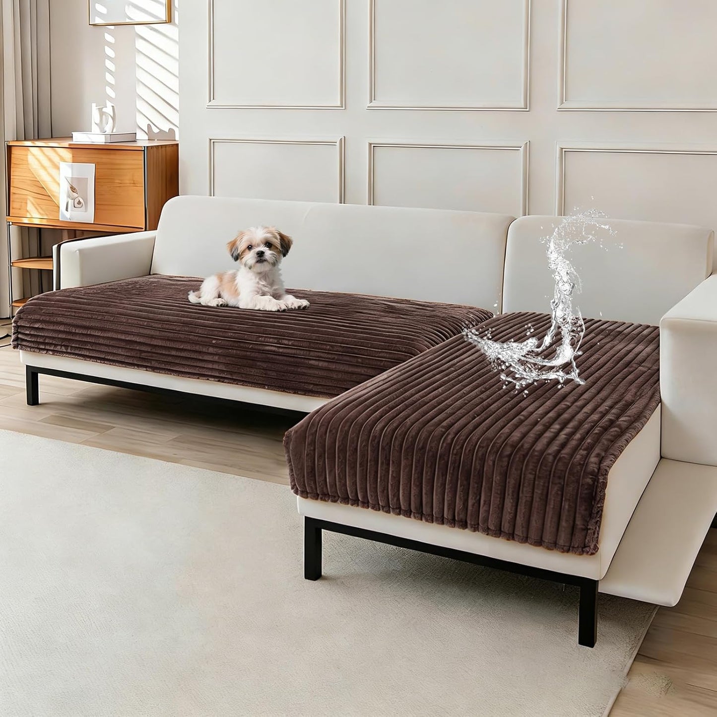 Waterproof Couch Cover for Dogs, Non-Slip Sofa Protector Washable | Thick Plush Pet Bed Cover for 3 Cushion Couches, Furniture Protector (Coffee, 35"x 82"1 Pack)