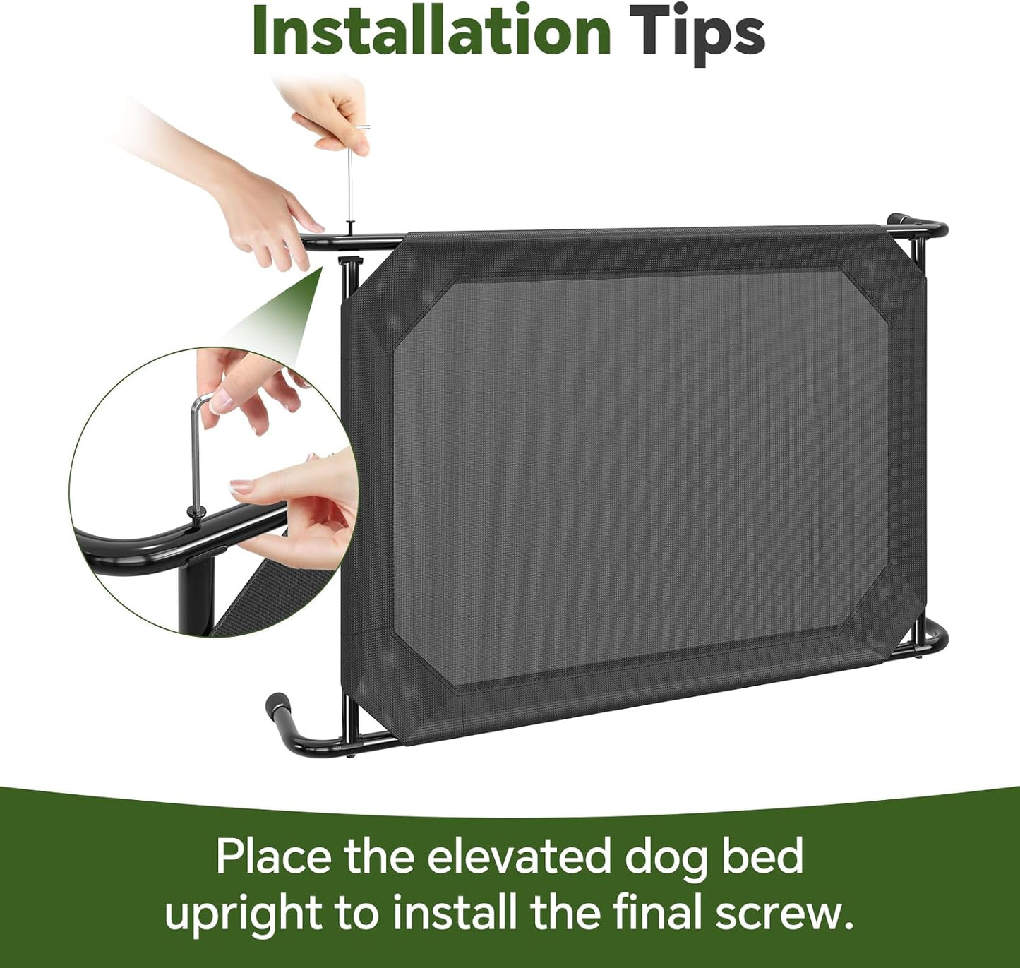 Elevated Dog Bed for Large Dogs, Waterproof XL Pet Cot with Breathable Mesh, Outdoor & Indoor Cooling Dog Bed, Raised Frame for Joint Support, Black