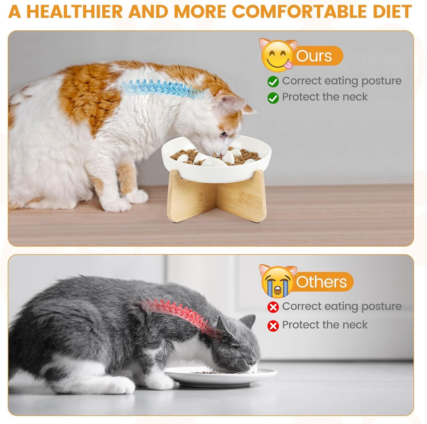 Pettom Pet Steel Grooming Tool Poodle Finishing Butter Comb 7 1/2-inch L silver Slow Feeder Cat Bowl with Stand, Ceramic Slow Eating Cat Bowl with Higher Edges Fish Pool Design Elevated Cat Food Bowl