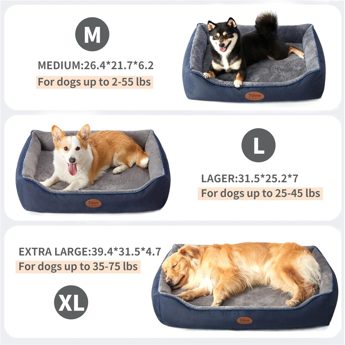 Orthopedic Dog Bed Medium Size Dog, Durable Egg Crate Foam Sofa Dog Bed with Washable Removable Cover, Waterproof Lining, Pet Beds for Medium Dogs, Navy