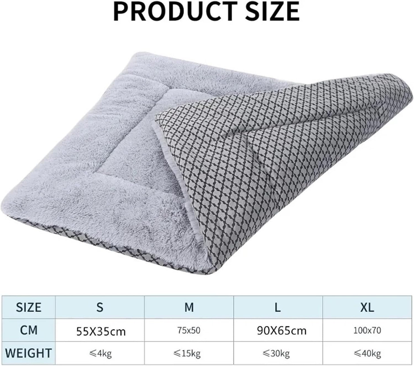 Dog Bed Mat Washable Cat Cushion Soft Plush Dogs Mattress Sofa for Small/Medium/Large Dog(Short Plush Gray,S 55X35cm)