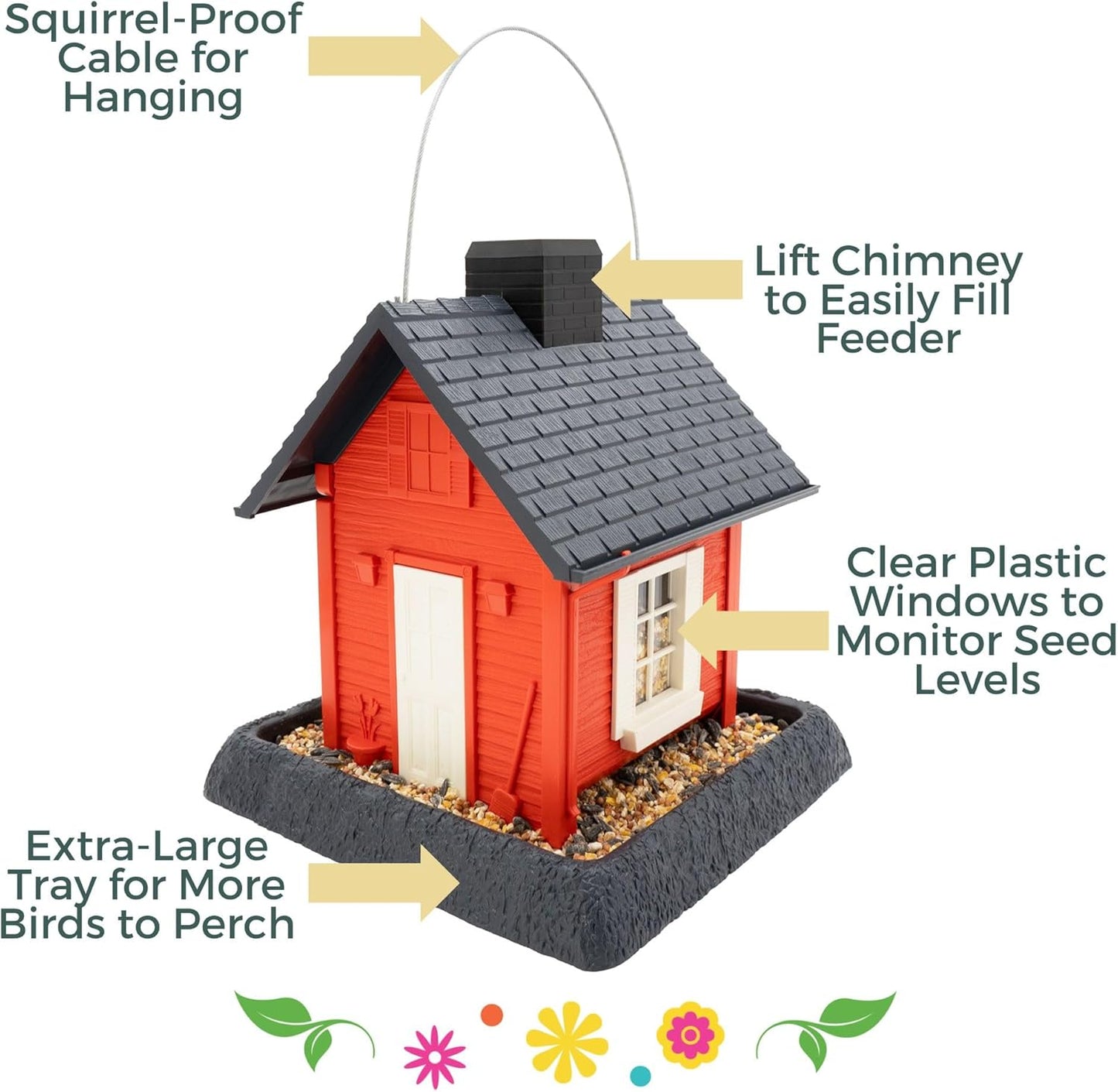 North States Village Collection - Fiesta Red Cottage Bird Feeder: Hanging Bird Feeder for Outdoors, Holds 5 Pounds of Seed