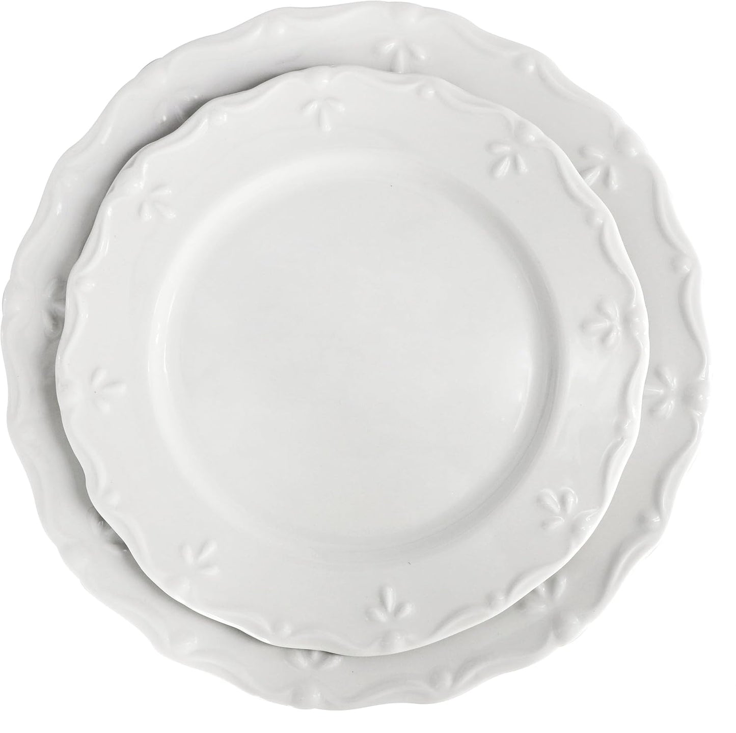 Elama Henryi 18 Piece Embossed Rim Detail Porcelain White Dinnerware Set, Tableware Set, Serveware (18 Piece)