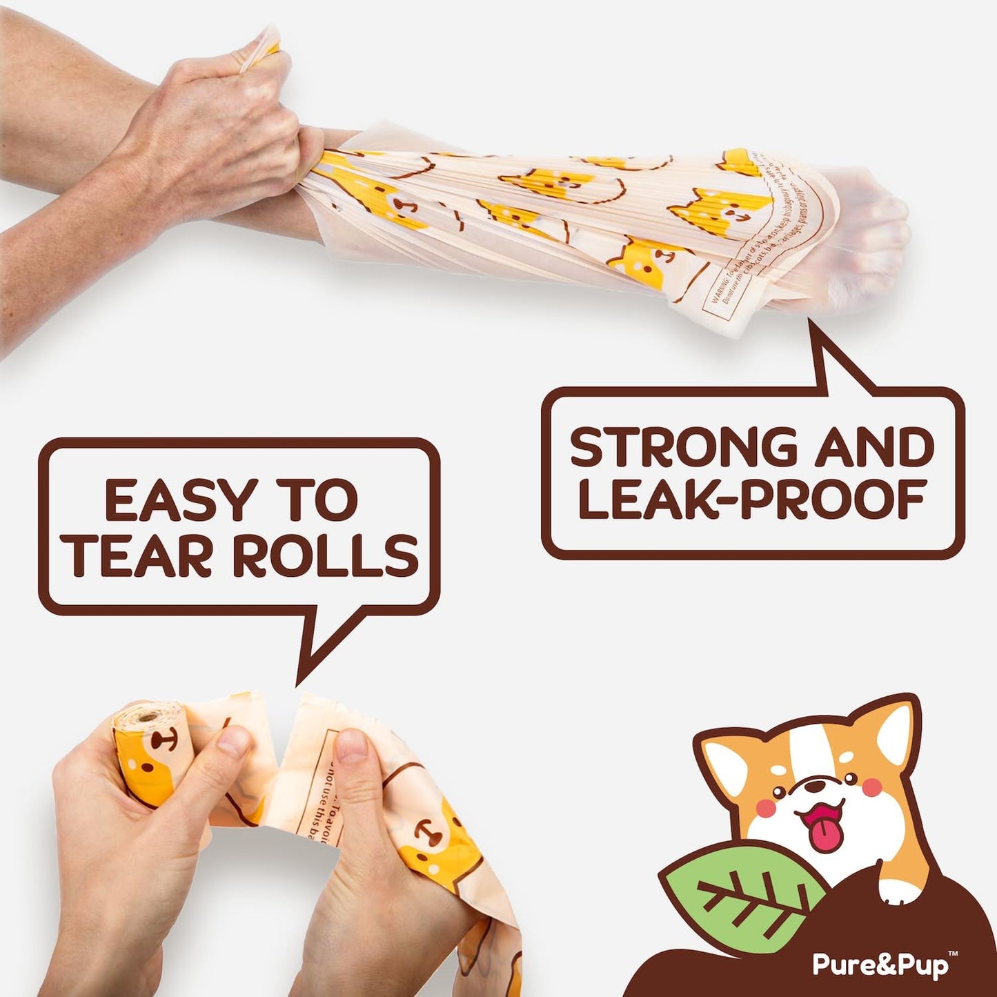 Pure & Pup 100% Certified Home Compostable Dog Poop Bags - Plant Based Corn Starch - Cute Poop Bags - 18 Dog Poop Bags Rolls - Extra Strong & Leak Proof - ASTM D6400 & EN 13432 Compliant - 270 Count