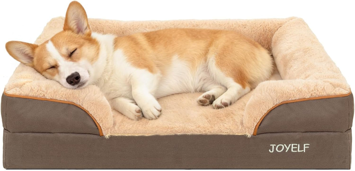 JOYELF Orthopedic Dog Bed for Medium Dogs, Foam Sofa Couch Bed, Bolster Waterproof Pet Bed with Removable Washable Cover and Nonskid Bottom for Small to Medium Dogs - Coffee