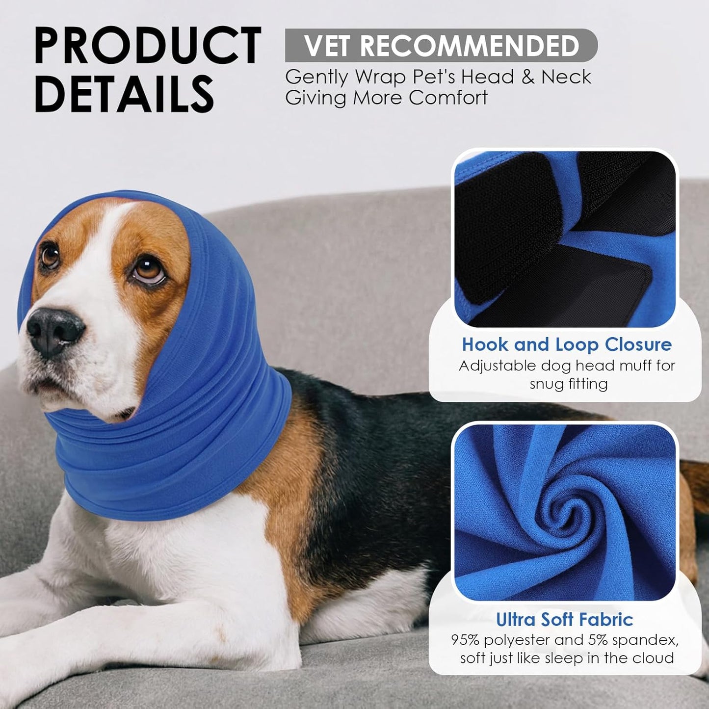 KOESON Adjustable Ear Wrap for Large Dogs, Soft No Shake Dog Ear Wraps Hematoma, Breathable Dog Ear Cover for Noise Protecion, Neck Wounds, Pet Calming Hoodie for Thunder, Firework, Separation