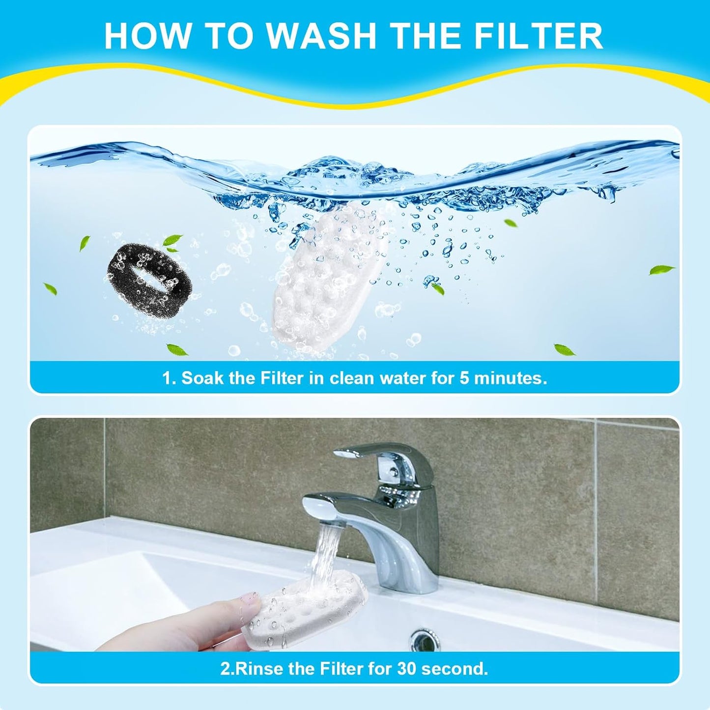 16 Pcs Cat Water Fountain Filters Replacement & Pre-Filter Sponges for 108oz/3.2 Stainless Steel Pet Water Fountain with Water Level Window
