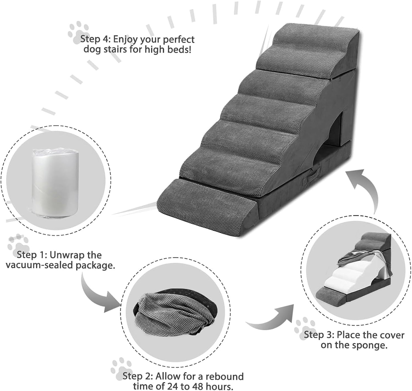 7-Step Dog Stairs for High Beds 30-36", Non-Slip Pet Steps for Large Dogs, Pet Stairs for Small Old Dogs/Cats