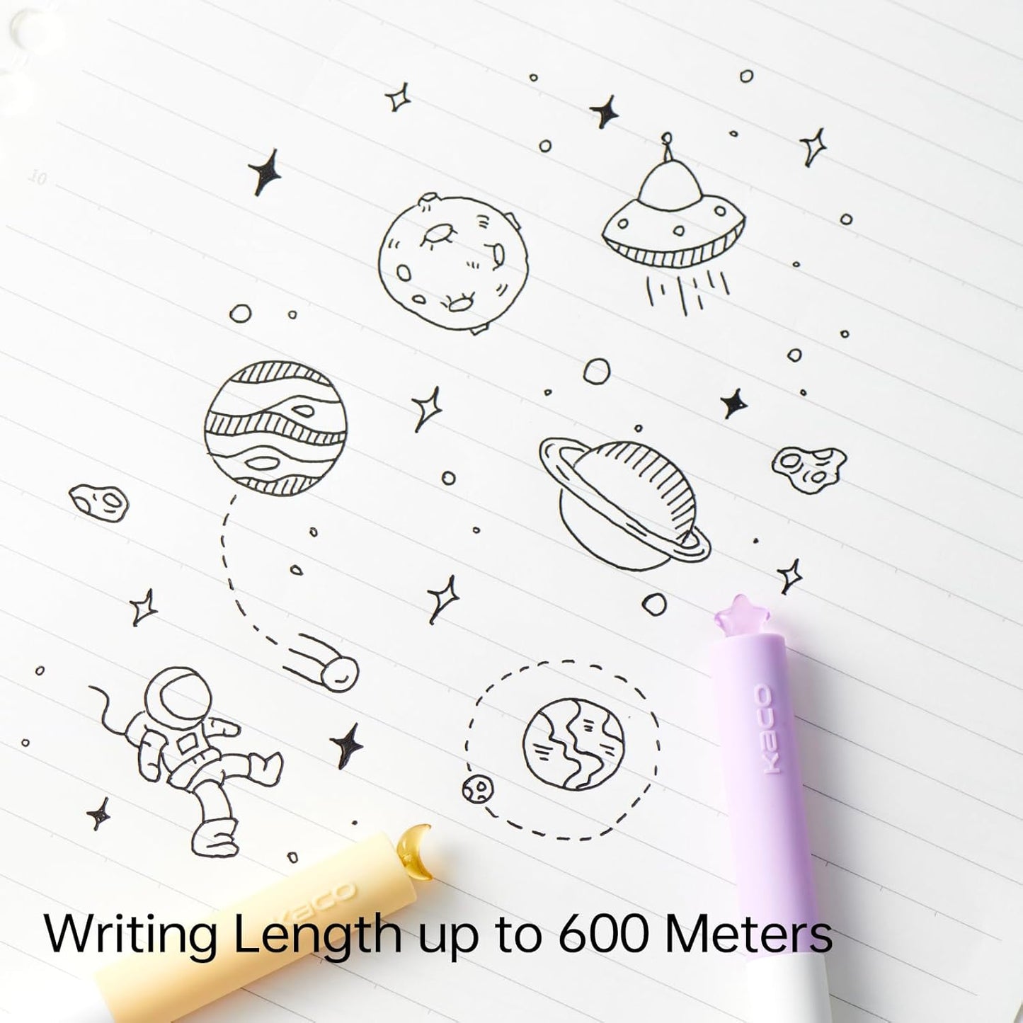Kaco FIRST Gel Pens Cute Stationery Black Ink 3 Pieces, 0.5 mm Fine Point, Aesthetic Cute Star Pens for Journaling (Planet Series)