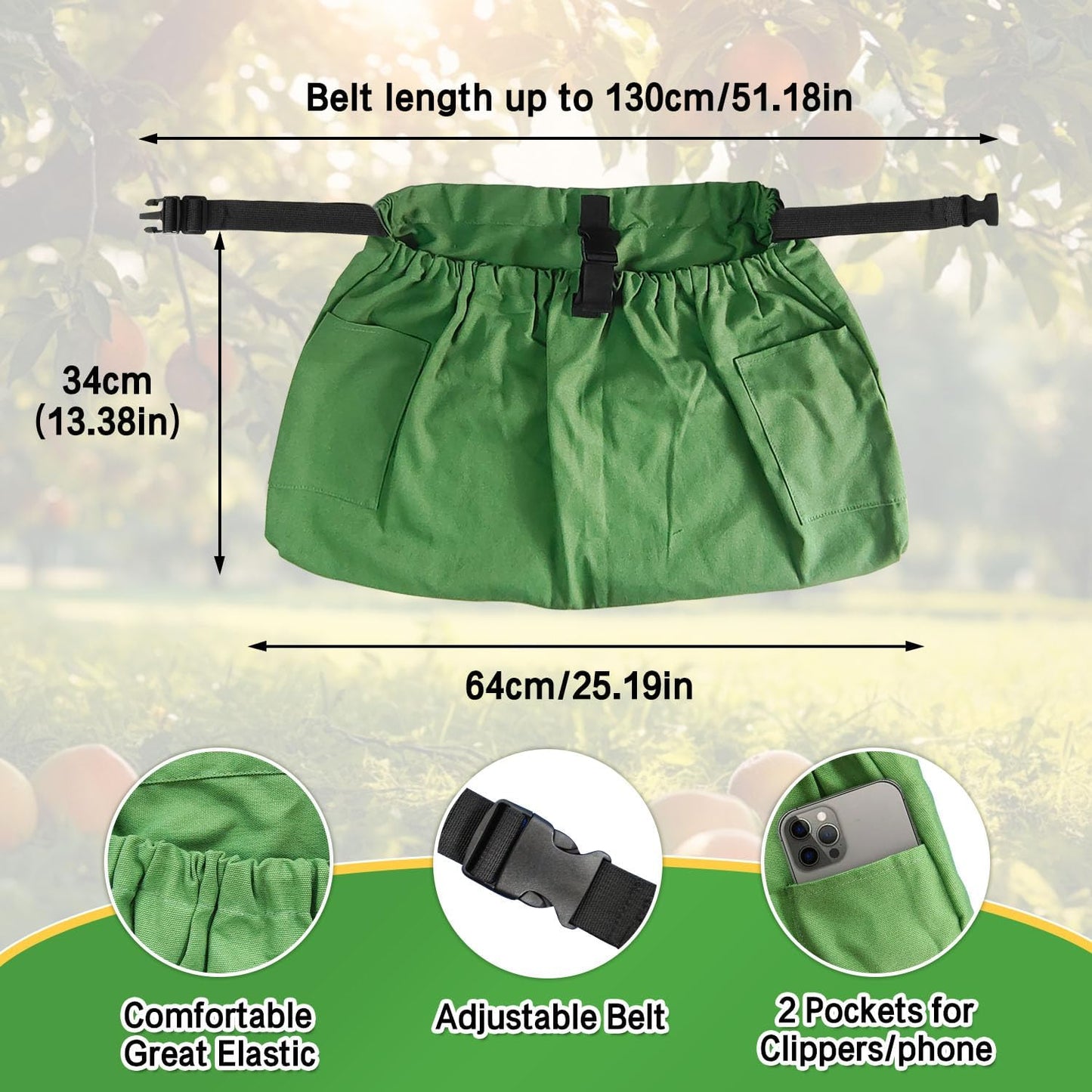 Gardening Apron Harvest Apron with Pockets, Green Garden Apron, Adjustable Waist Belt