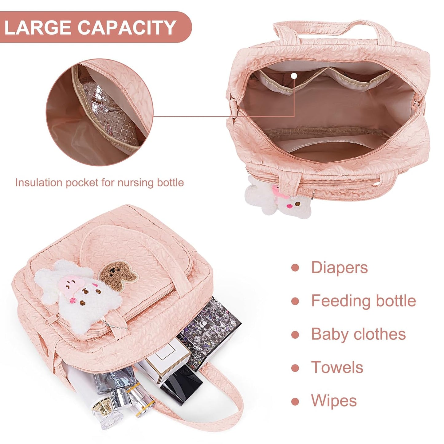 Lushandy Baby Diaper Bag Tote, Mom Bag Crossbody Diaper Bags Baby Travel Bags for Girl Pañaleras Para Bebe (Pink, Small)