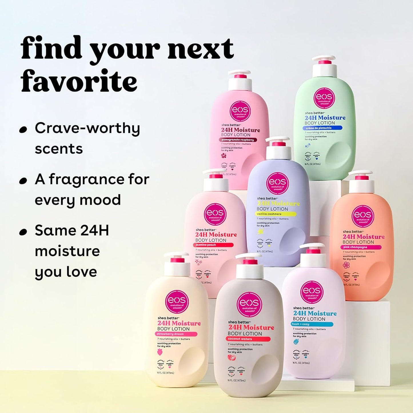 eos Shea Better Body Lotion Vanilla Cashmere, 24-Hour Moisture Skin Care, Lightweight & Non-Greasy, Natural Shea, Vegan, Vanilla Body Lotion, 16 fl oz