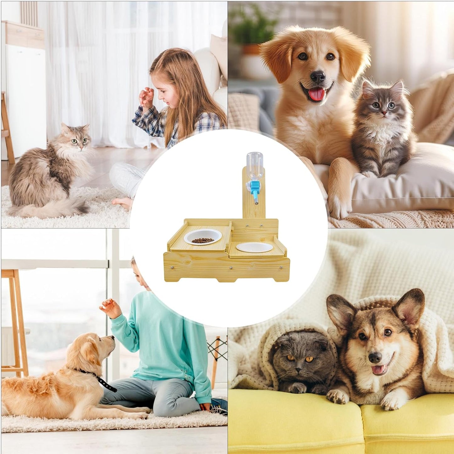 Pet Hydration Station, Portable Raised Wooden Feeder, Multi Purpose Drinking Bowl with Long Lasting Utility Design, Accessories for Rabbits Ferrets Guinea Pigs Small Pets Patio Porch Yard Garage
