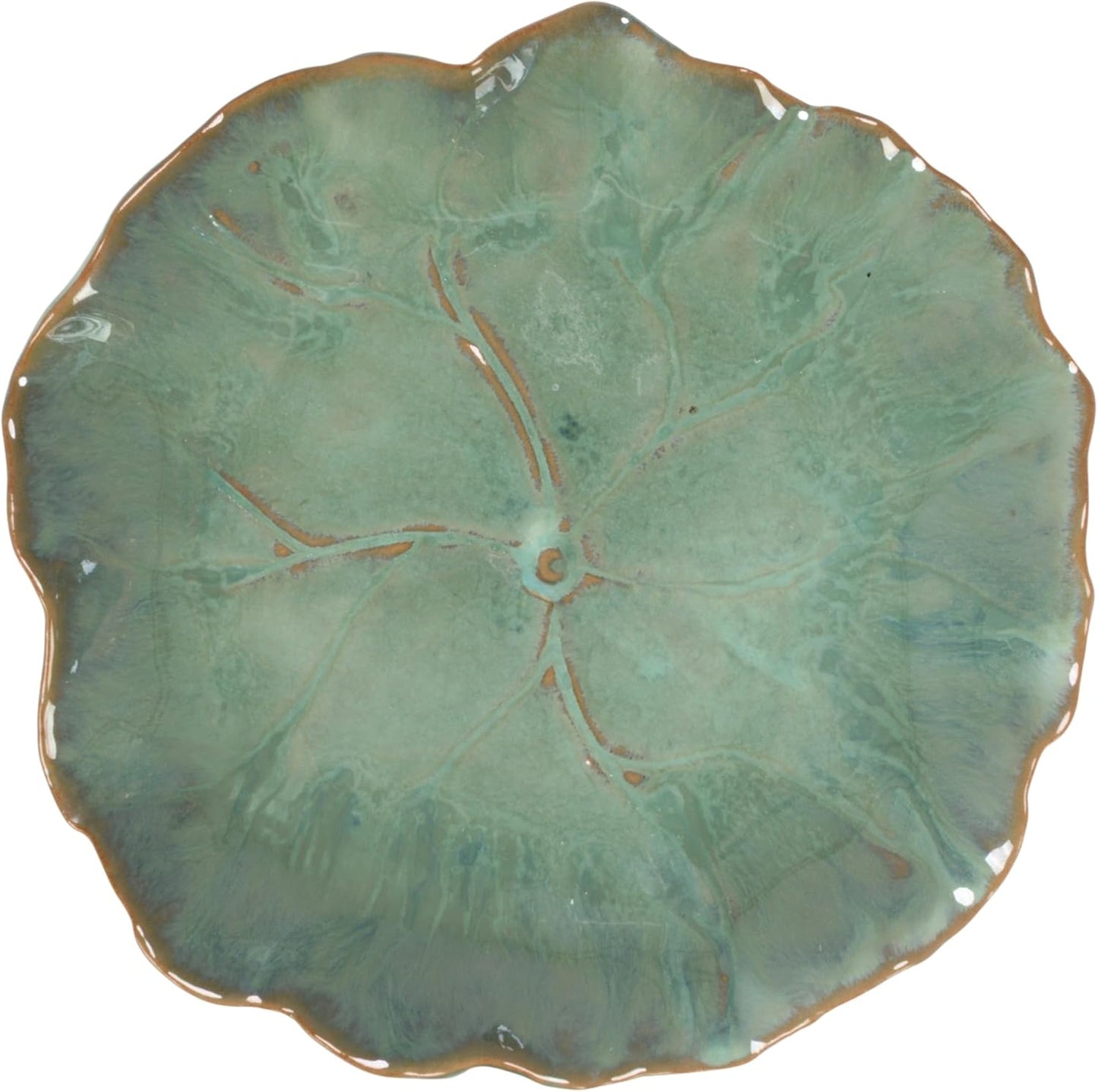 Creative Co-Op Stoneware Flower Shaped Planter with 3D Dragonfly and Leaf Saucer in Reactive Glaze, Multicolor