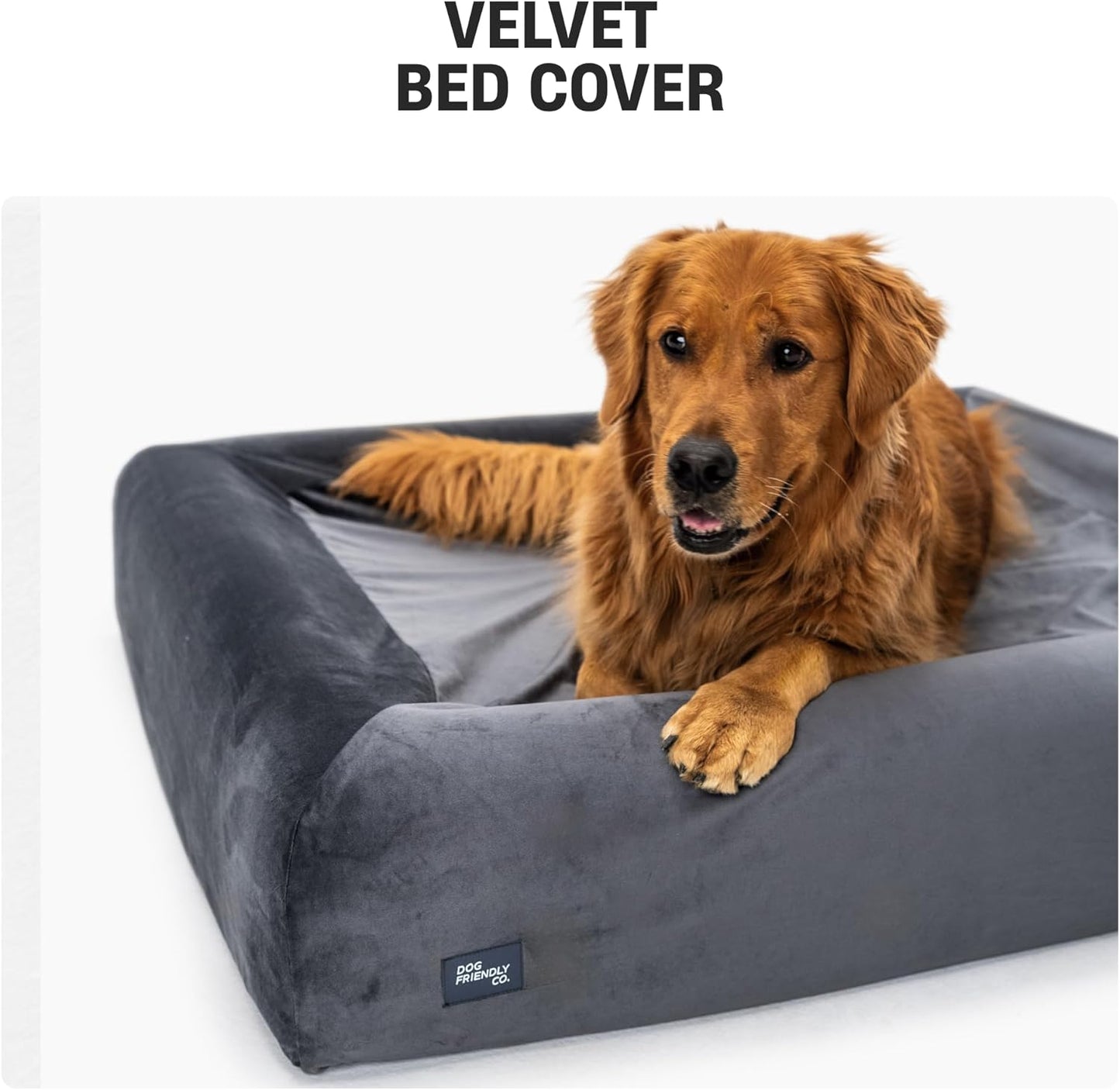 DF Co. Velvet Easy Fit Dog Bed Cover | Velvet Lining for Ultimate Comfort, Protect Original Bed, Machine Washable, Elastic Design, Allergy Management | Beige, Size L