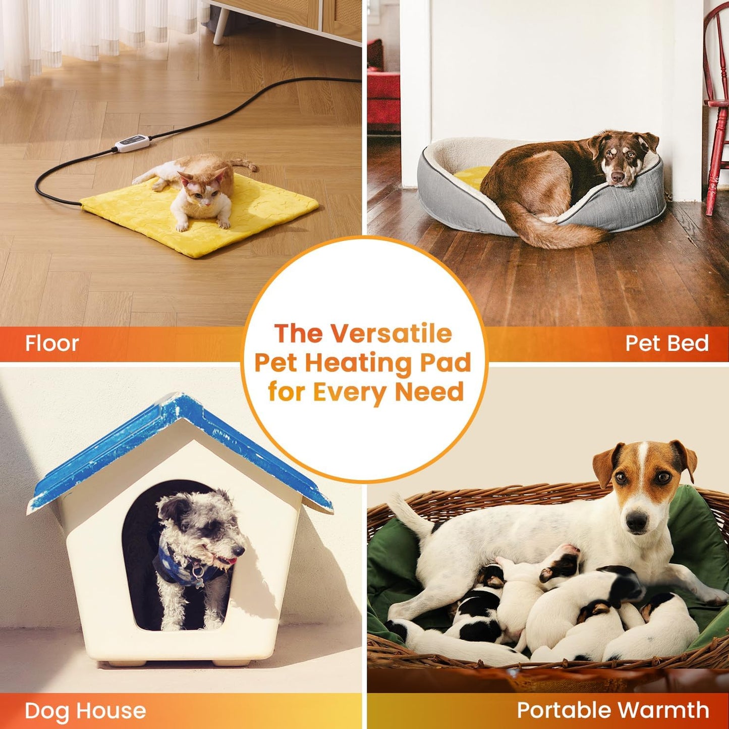 WOOMER Pet Heating Pad for Cats and Dogs, Includes Two Removable Covers, Heated Bed with Steel-Wrapped Cord, Waterproof and Chew-Resistant, 28”×18” Large Size for Larger Cats, Dogs and Rabbits