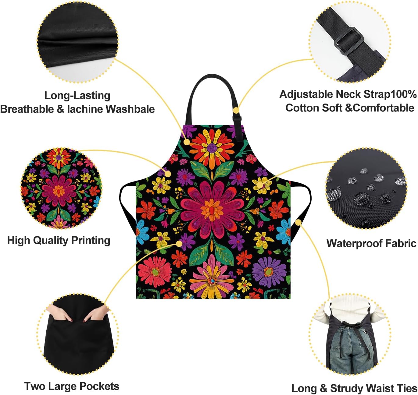 Apron Home Kitchen Cooking Baking Gardening for Women Men with Pockets, apron waterproof 32x28 inch