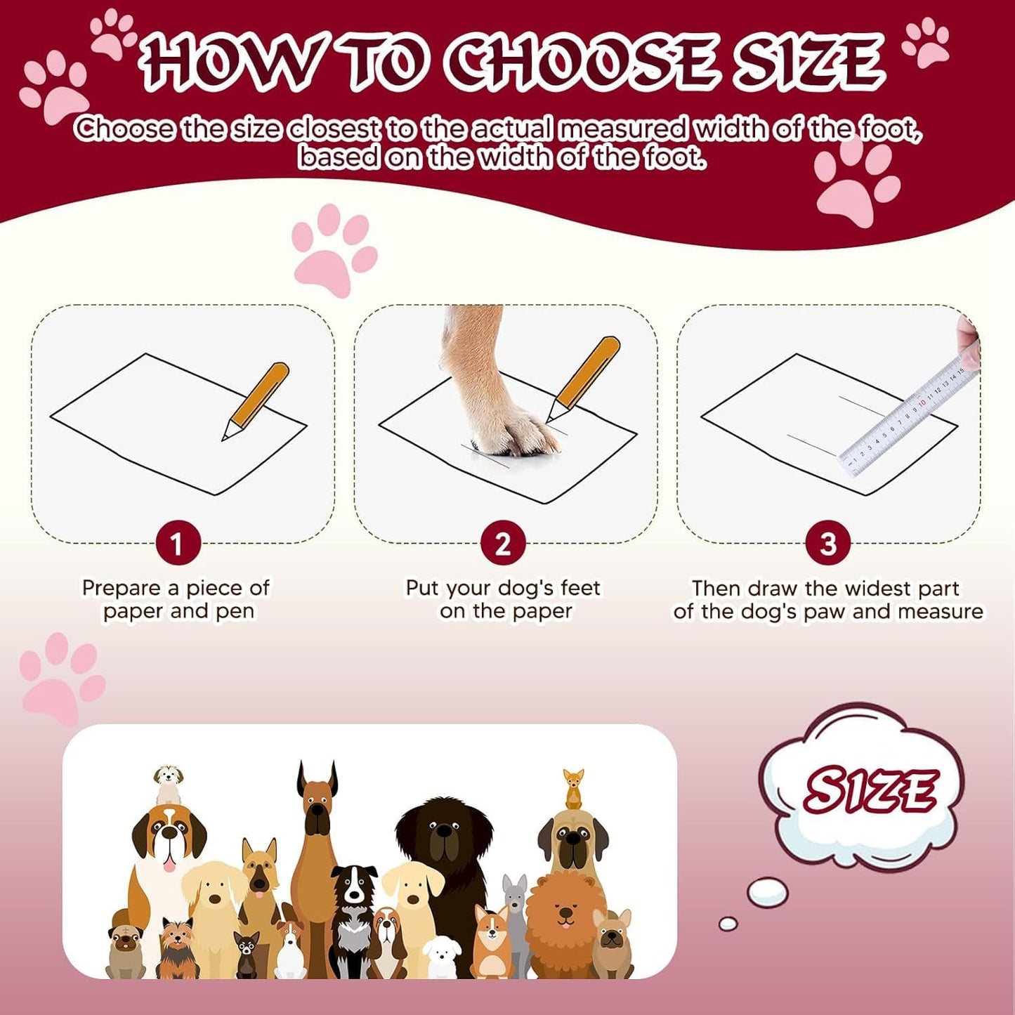 Dog Shoes for Large Dogs, 360°Anti Slip Medium Dog Boots & Paw Protectors Winter Snowy, Waterproof 4Pcs Dog Booties with Reflective Strips (Size 7: 2.76''x3.27''(W*L), Red)
