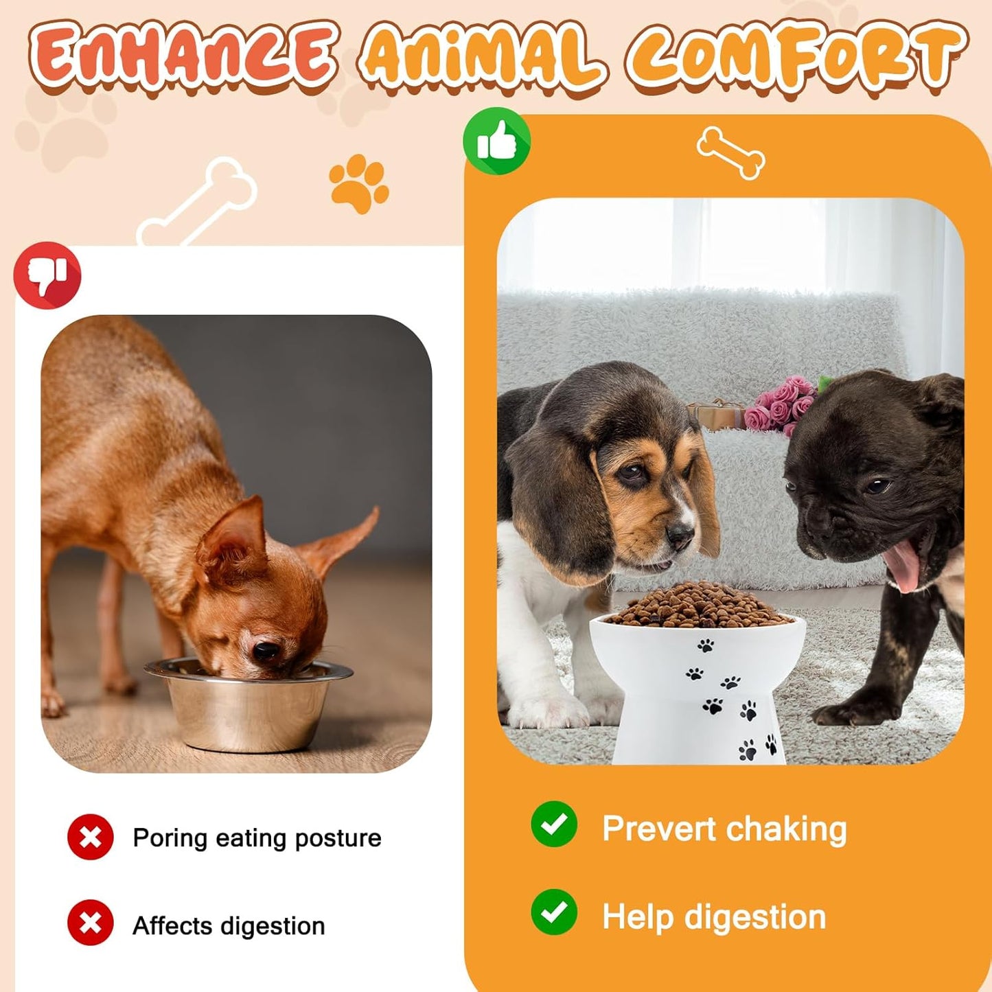2 Pack Elevated Dog Bowls Cute Ceramic Raised Dog Bowl Nonslip Elevated Water Bowl for Dogs, Dishwasher and Microwave Safe
