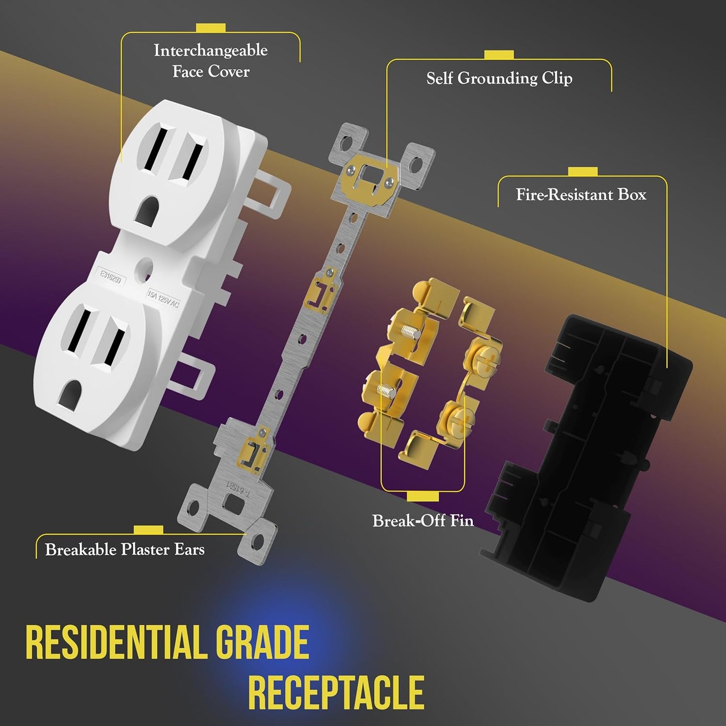 ENERLITES Duplex Receptacle Outlet, Residential Grade Electrical Wall Outlet, 15A 125V, Self-Grounding, 2-Pole, 3-Wire, UL Listed, 61581-W-10PCS, White (10 Pack)
