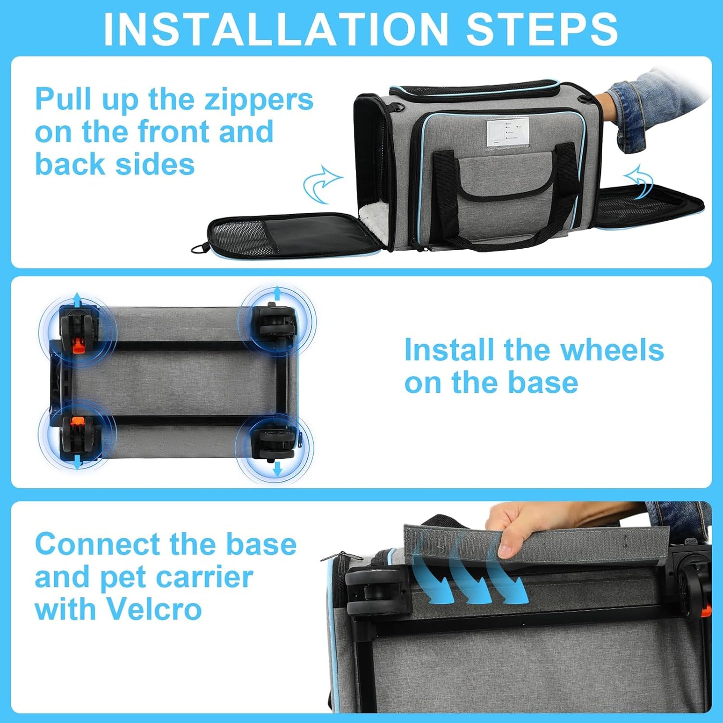Pet Carrier Airline Approved, Expandable Pet Cat Carriers with Wheels for Dogs, Airline Approved Cat Dog Carrier, TSA Approved Pet Carrier in Cabin, Pet Dog Cat Carrier Soft, Cat Travel Carrier(Grey)