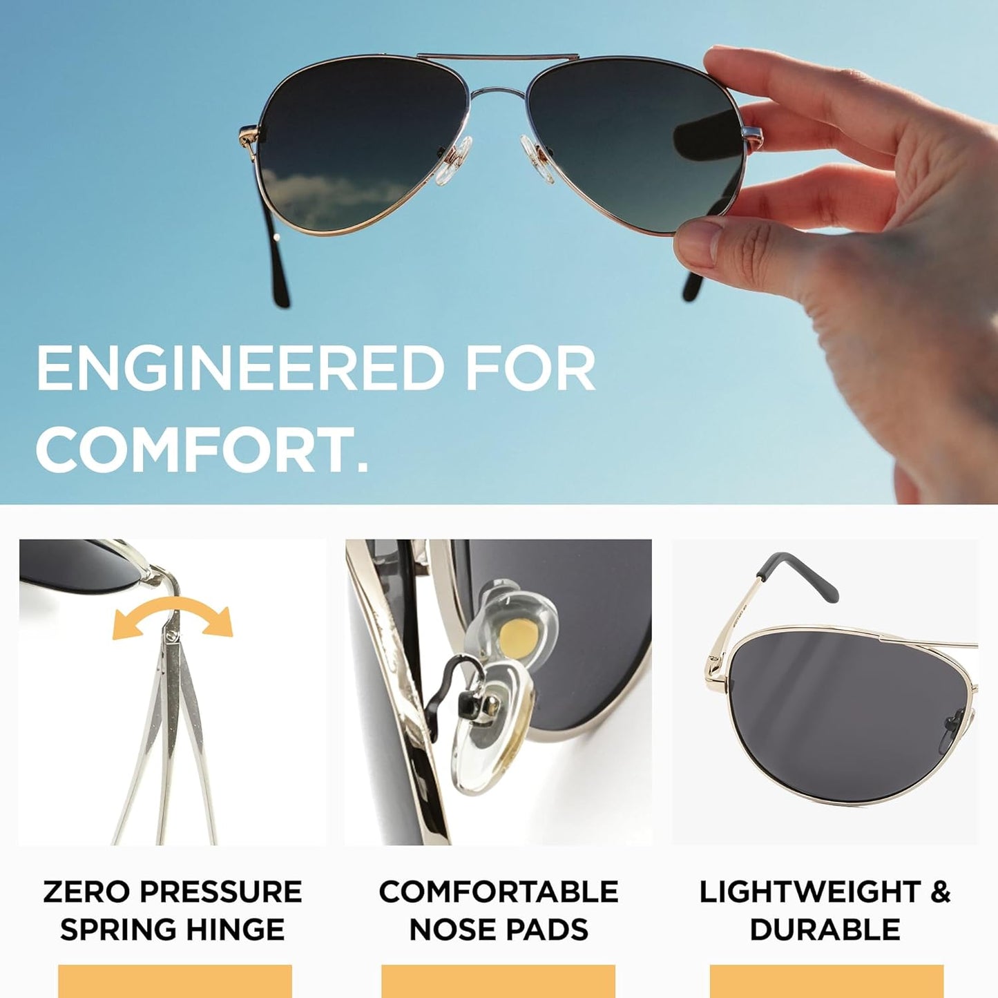 J+S Premium Military Style Classic Aviator Sunglasses, Polarized, 100% UV protection for Men Women
