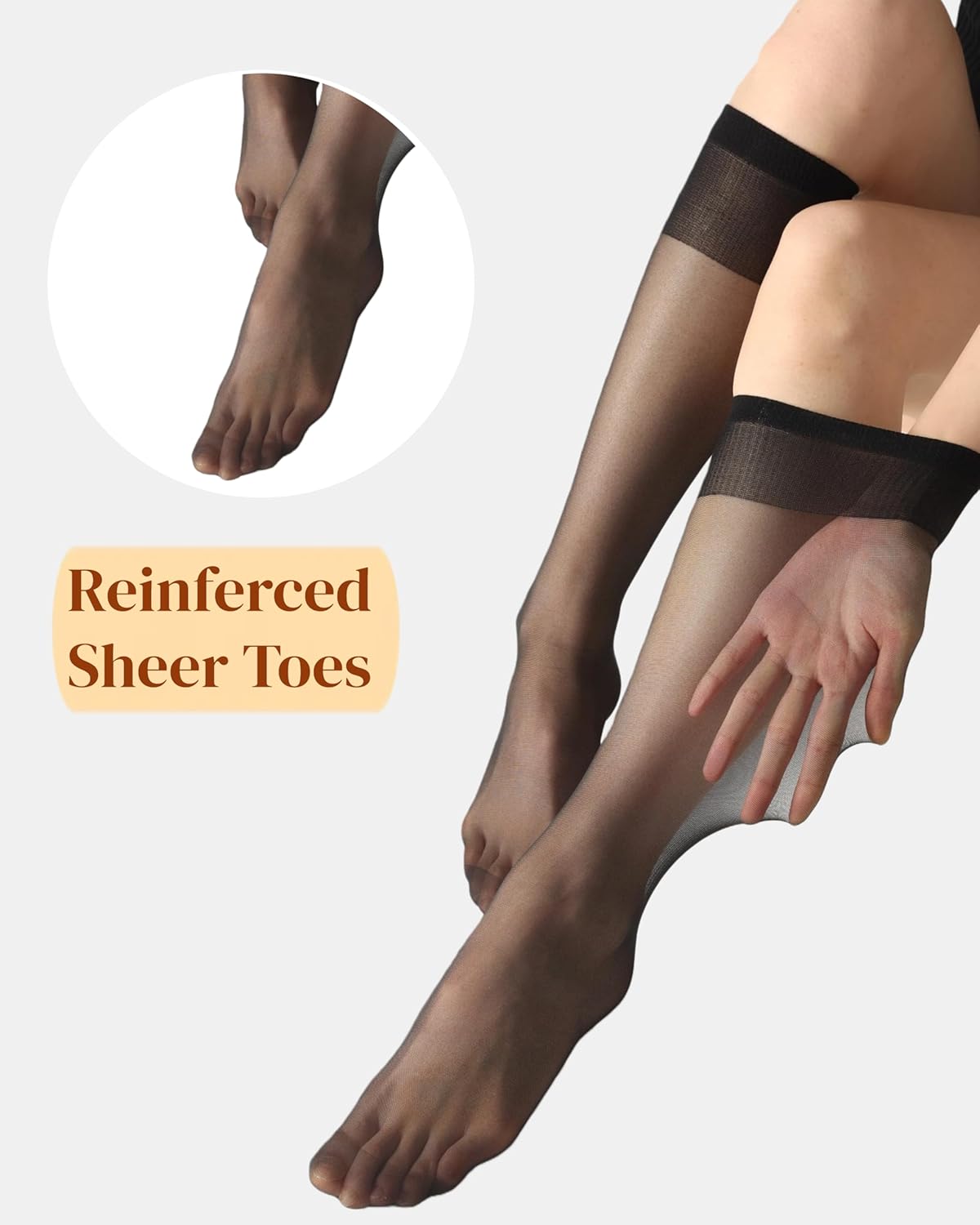 leg elegant Sheer Knee High Stockings for Women, 6 Pairs Knee High Reinforced Toe Nylons Pantyhose for Women